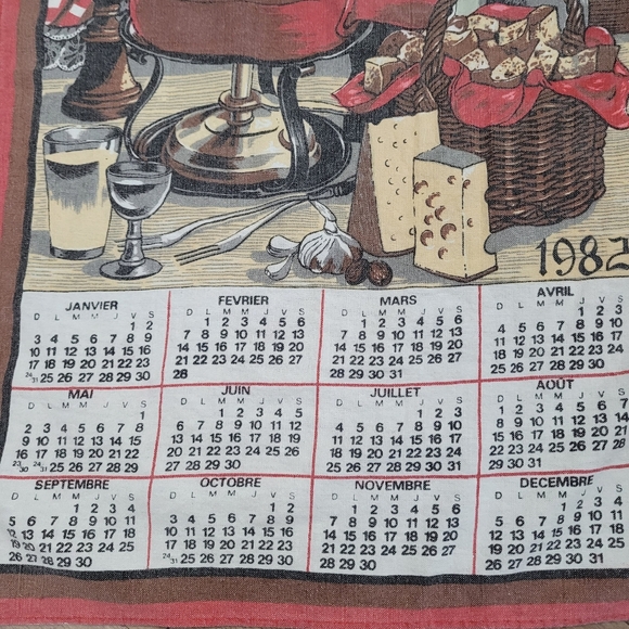 Vintage tea towel with 1982 calendar and fondue design - Picture 6 of 6